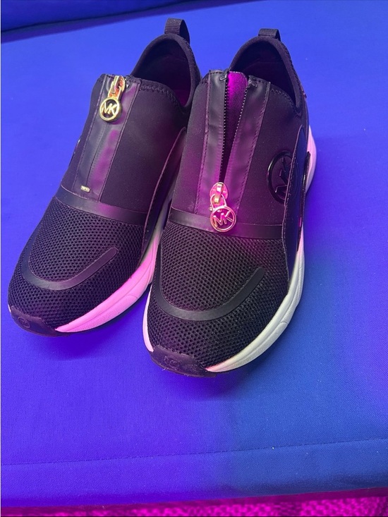 Michael Kors Shoes - Michael Kors Black Slip-On Zipper Logo Sneakers with White Soles